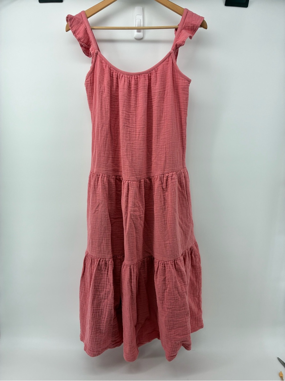 RD Style Dusty Coral Tiered Cotton Midi Dress